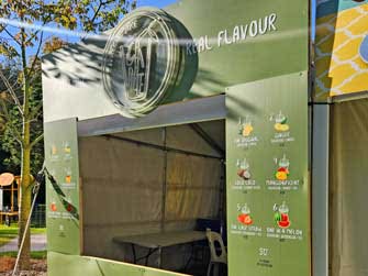 Front-right view of a lemonade and food stall, belonging to Life Lemonade