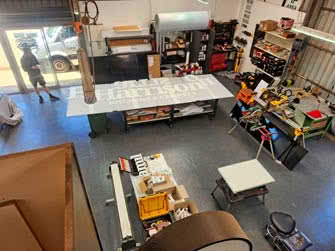 Top-down indoors view of a business workshop